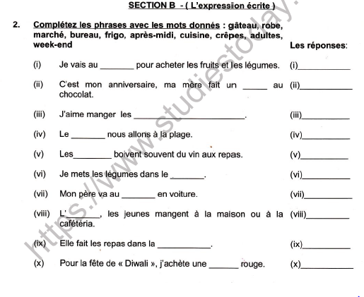 Cbse Class French Worksheet Set I